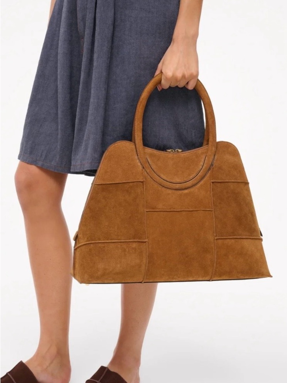 STAUD Naomi Suede Satchel in tan suede
